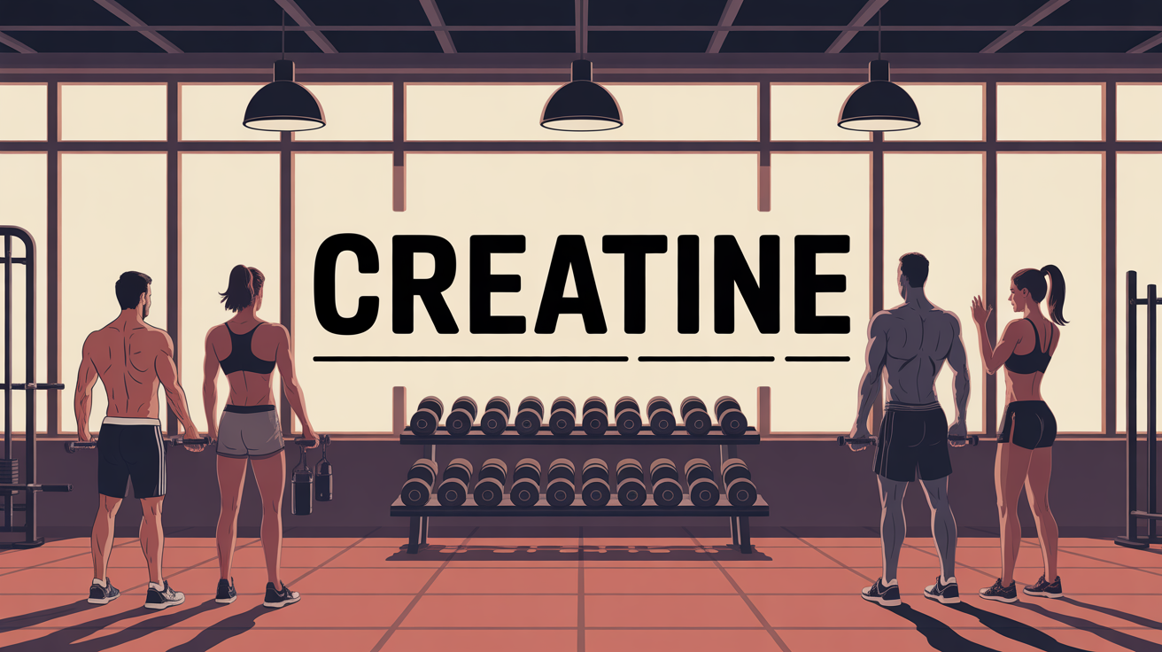 Salle de sport avec halteres, shakers et titre Creatine