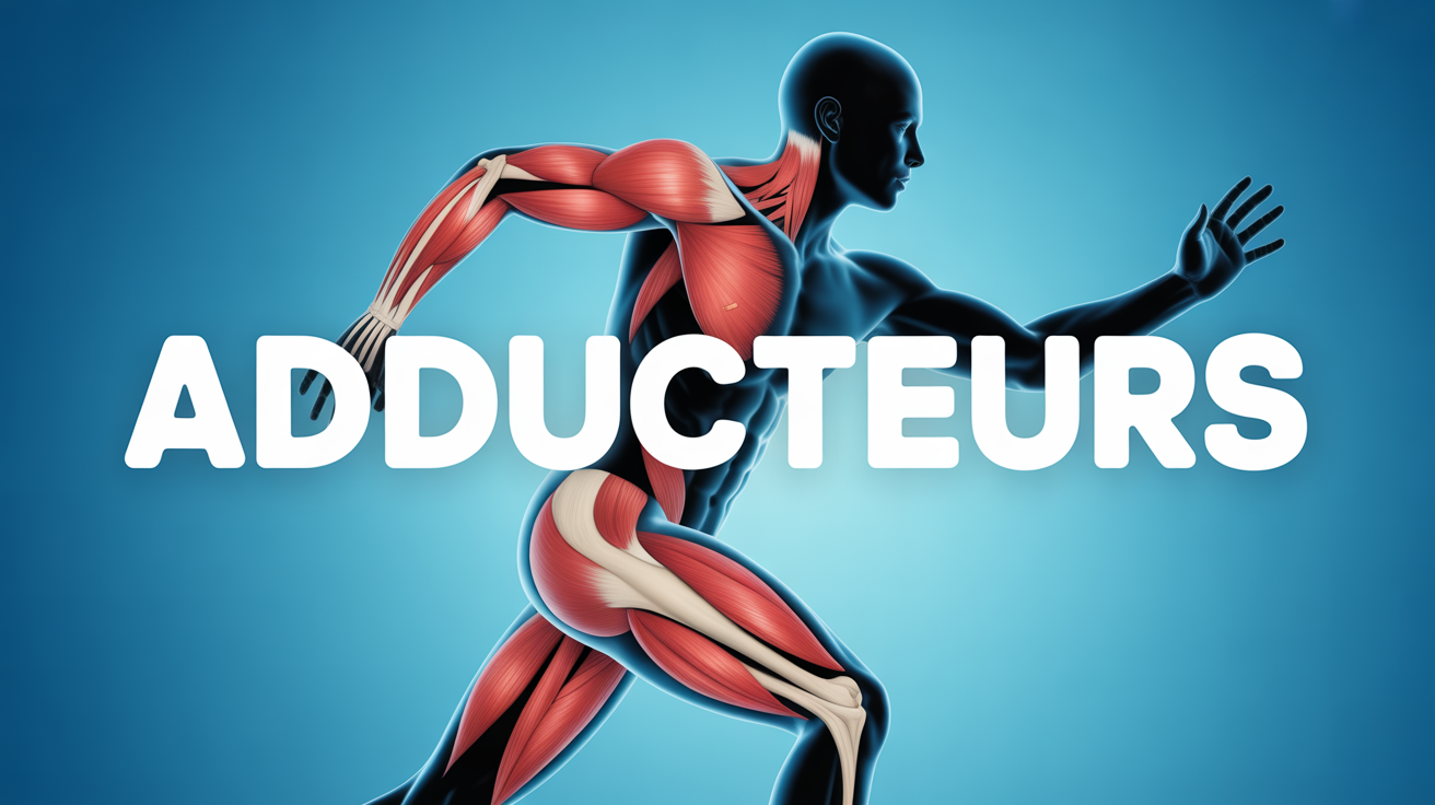 adducteurs muscles internes cuisse illustration medicale fond bleu