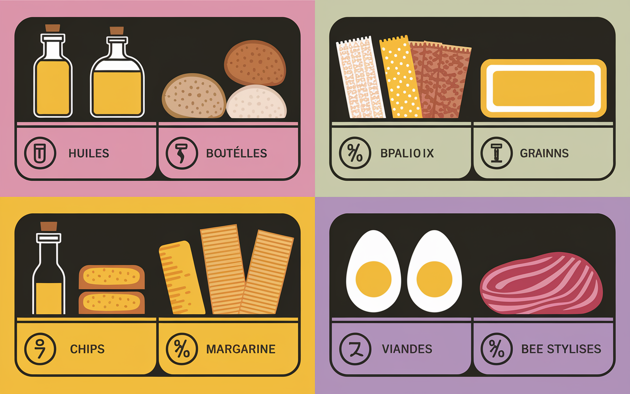 Panier compartiments huiles noix snacks viande riche en omega-6