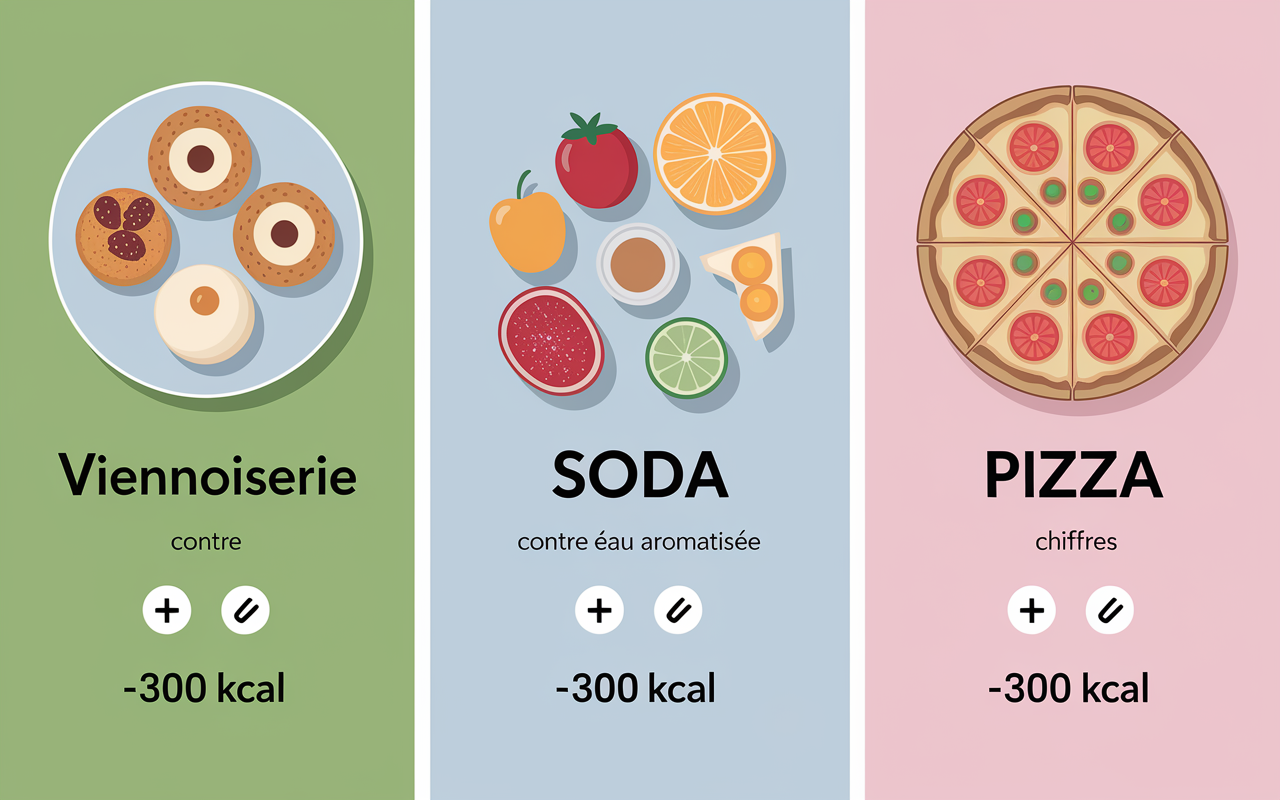 swaps viennoiserie yaourt soda eau pizza pâtes -300 kcal