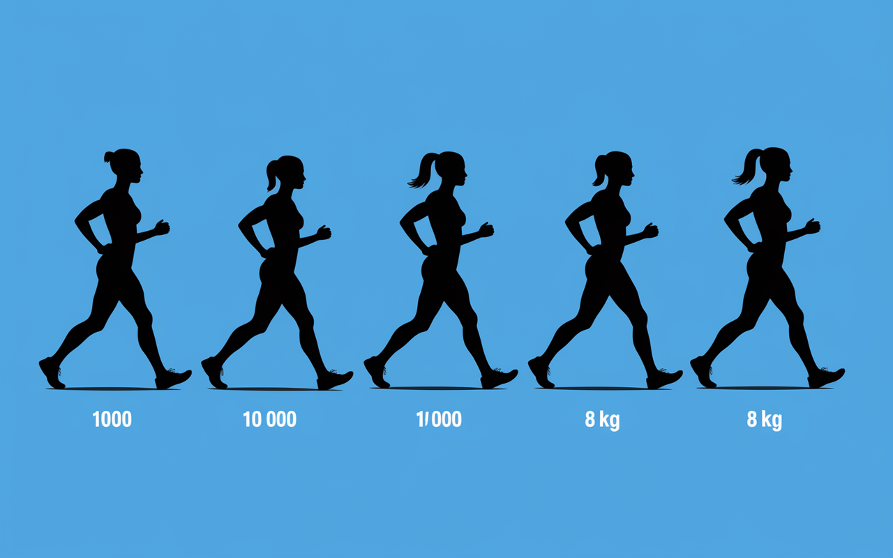 Silhouettes avant après avec compteur de pas lumineux et perte de poids