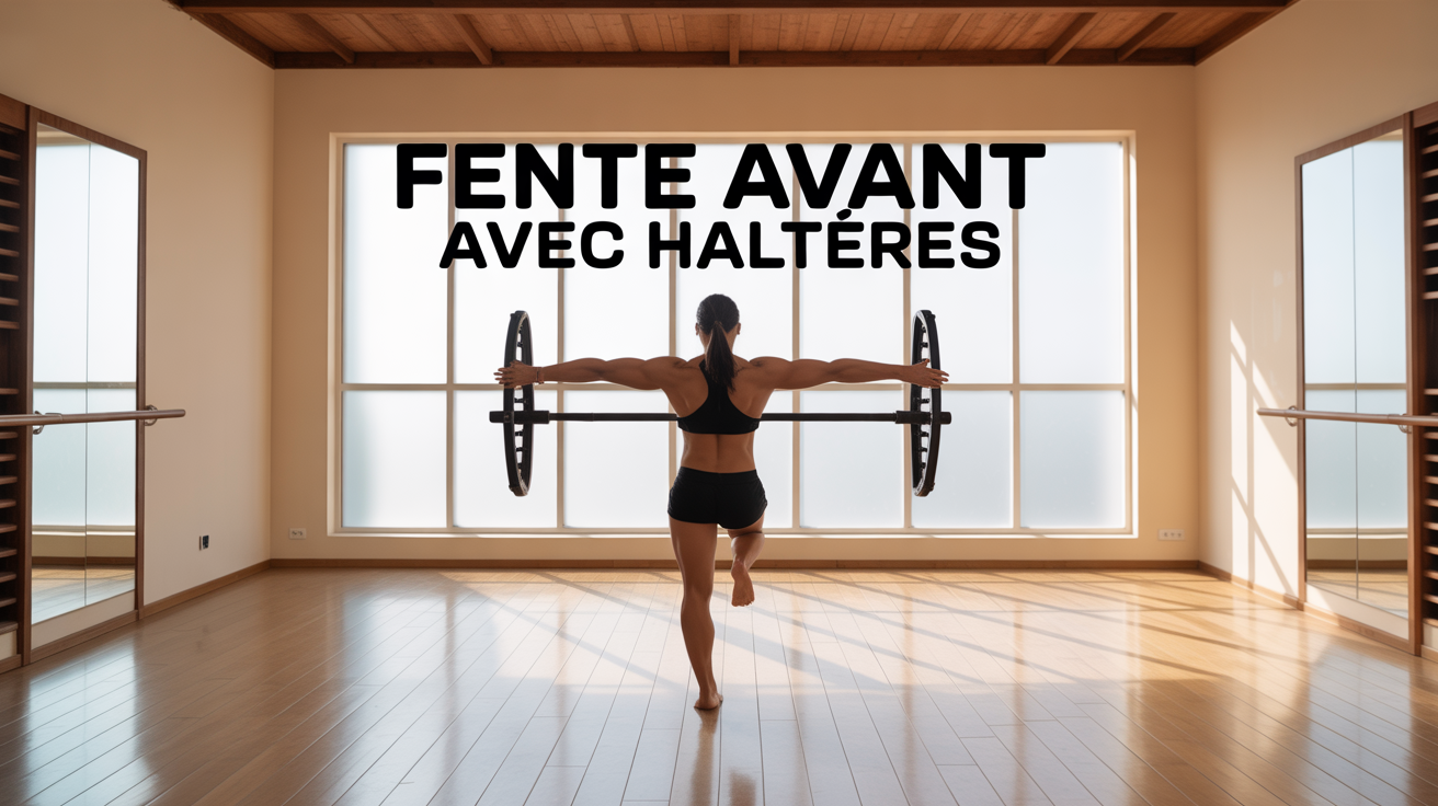 Salle de musculation avec fente avant haltères central
