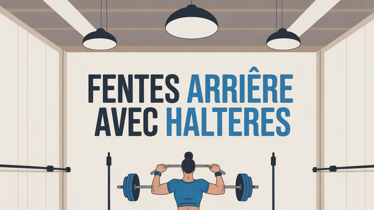 Personne debout effectuant fentes arriere avec halteres dans salle de sport