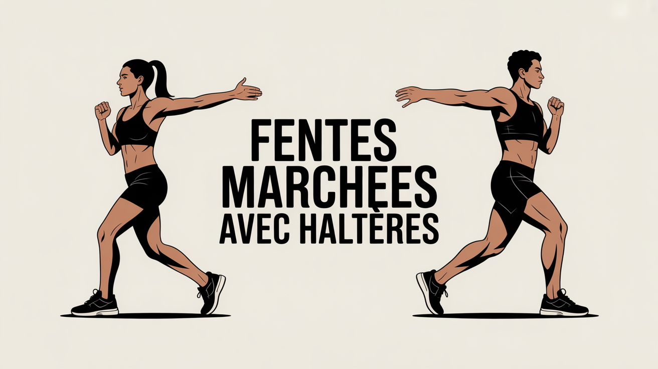 fentes marchees avec halteres illustration posture parfaite jambes fessiers