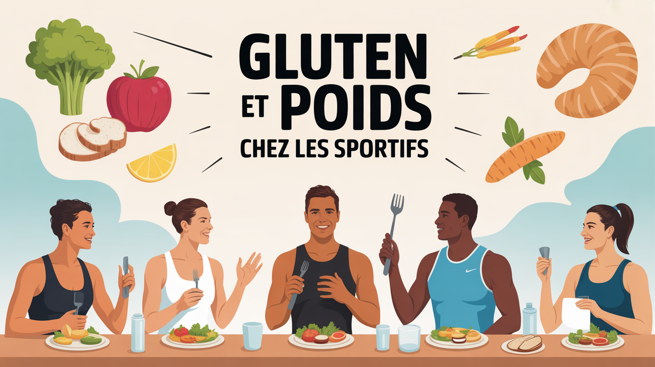 Gluten et poids sportifs autour d'une table avec aliments classiques et sans gluten