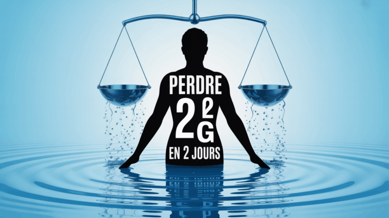 Perdre 2 kg en 2 jours balance silhouette et gouttes d'eau
