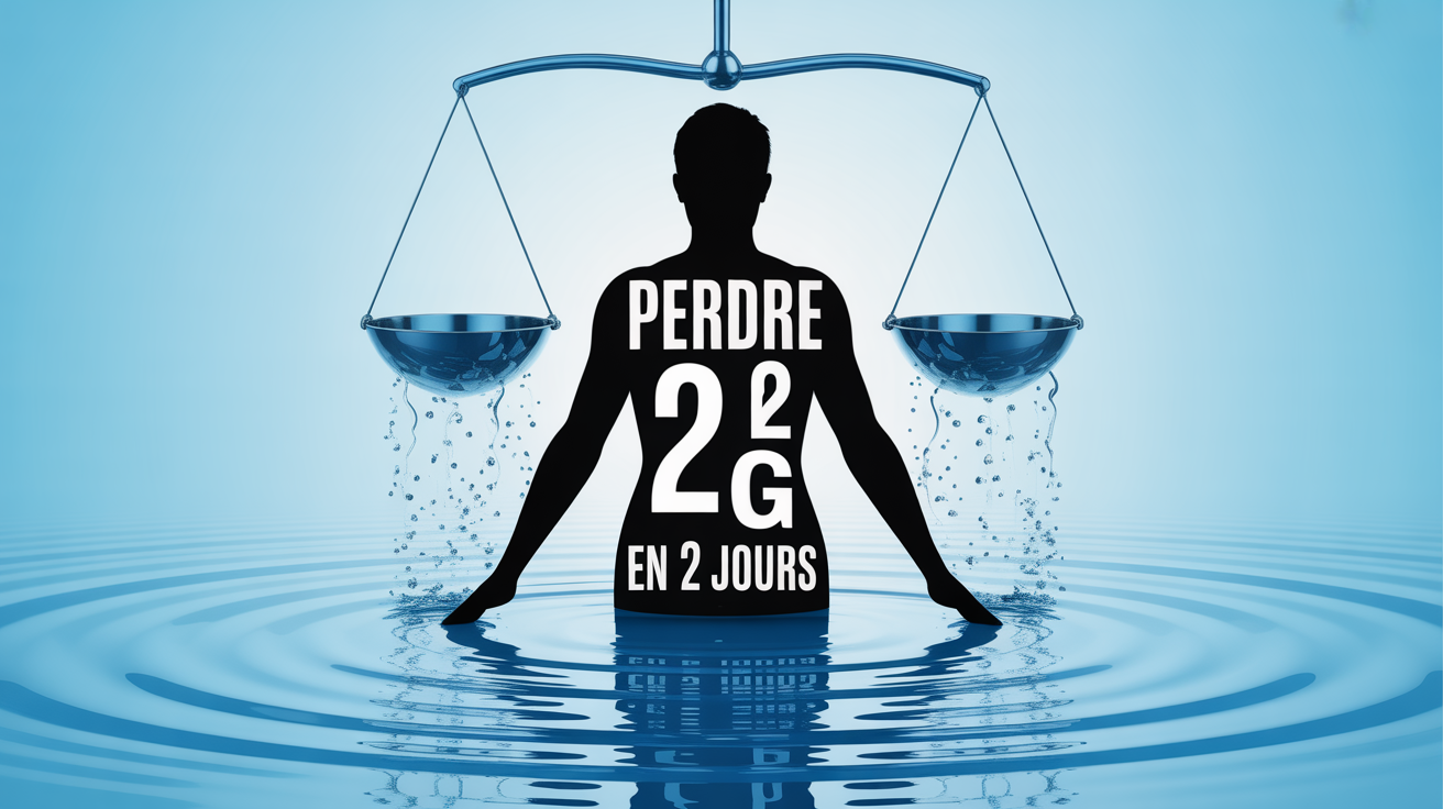 Perdre 2 kg en 2 jours balance silhouette et gouttes d'eau