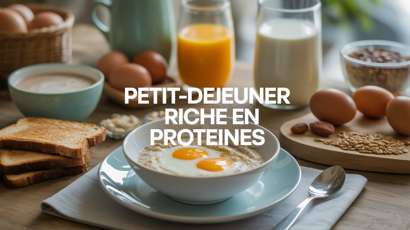 Table petit déjeuner riche en protéines varié sans visage