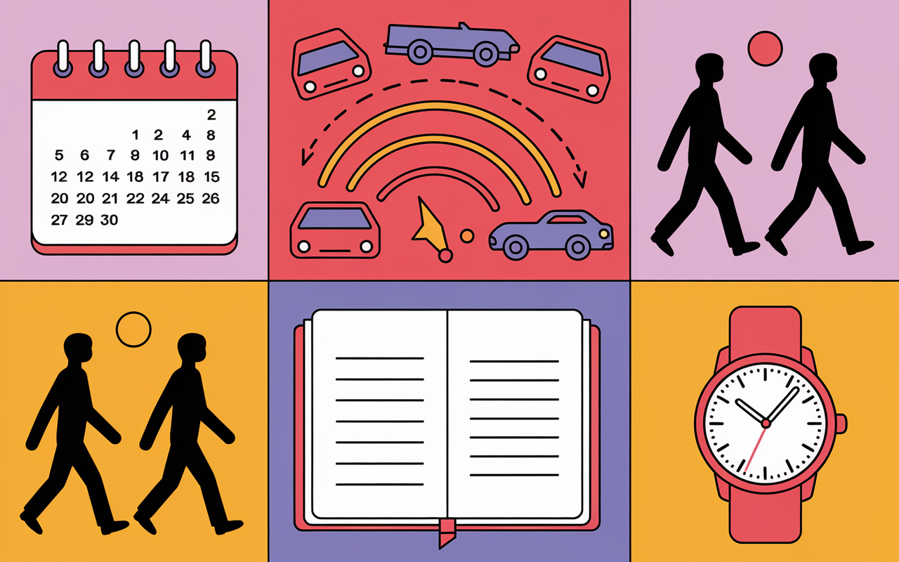 Calendrier 4 semaines carnet ouvert montre pour marche quotidienne