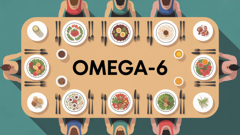 Table des aliments riches en omega-6 entourée de sportifs