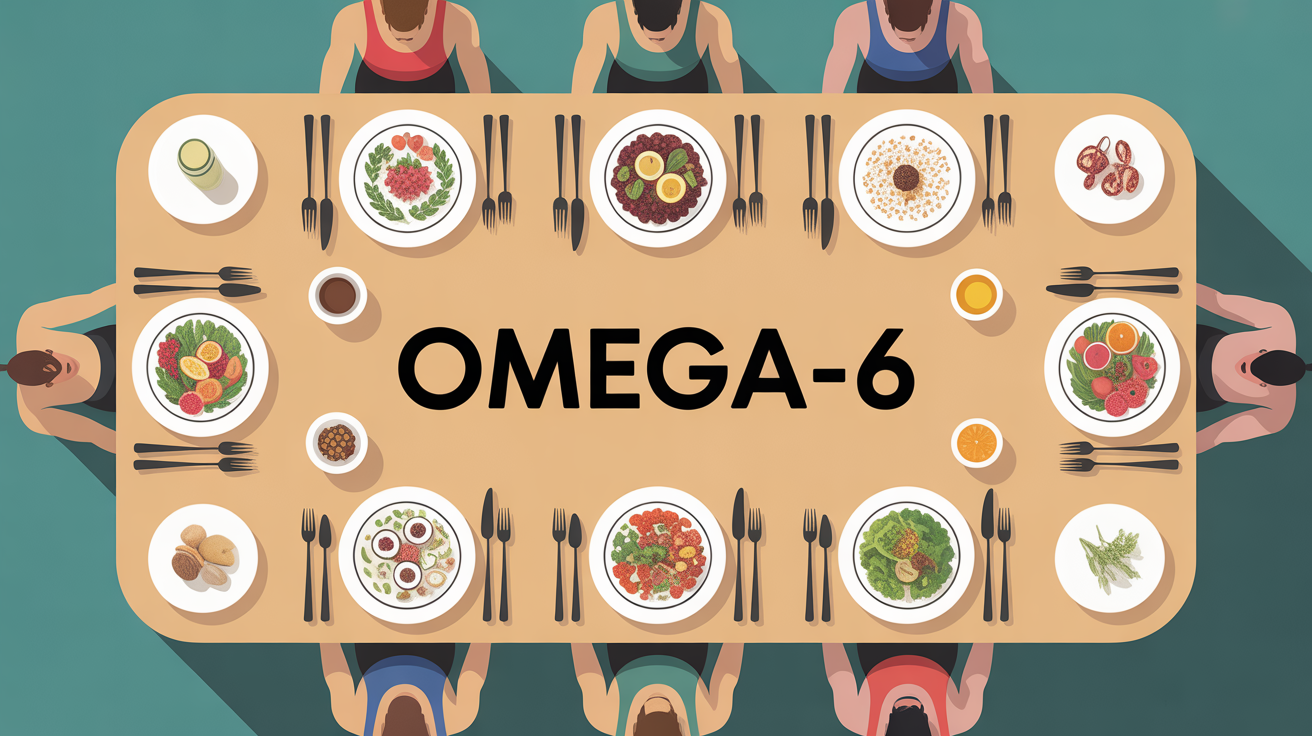 Table des aliments riches en omega-6 entourée de sportifs