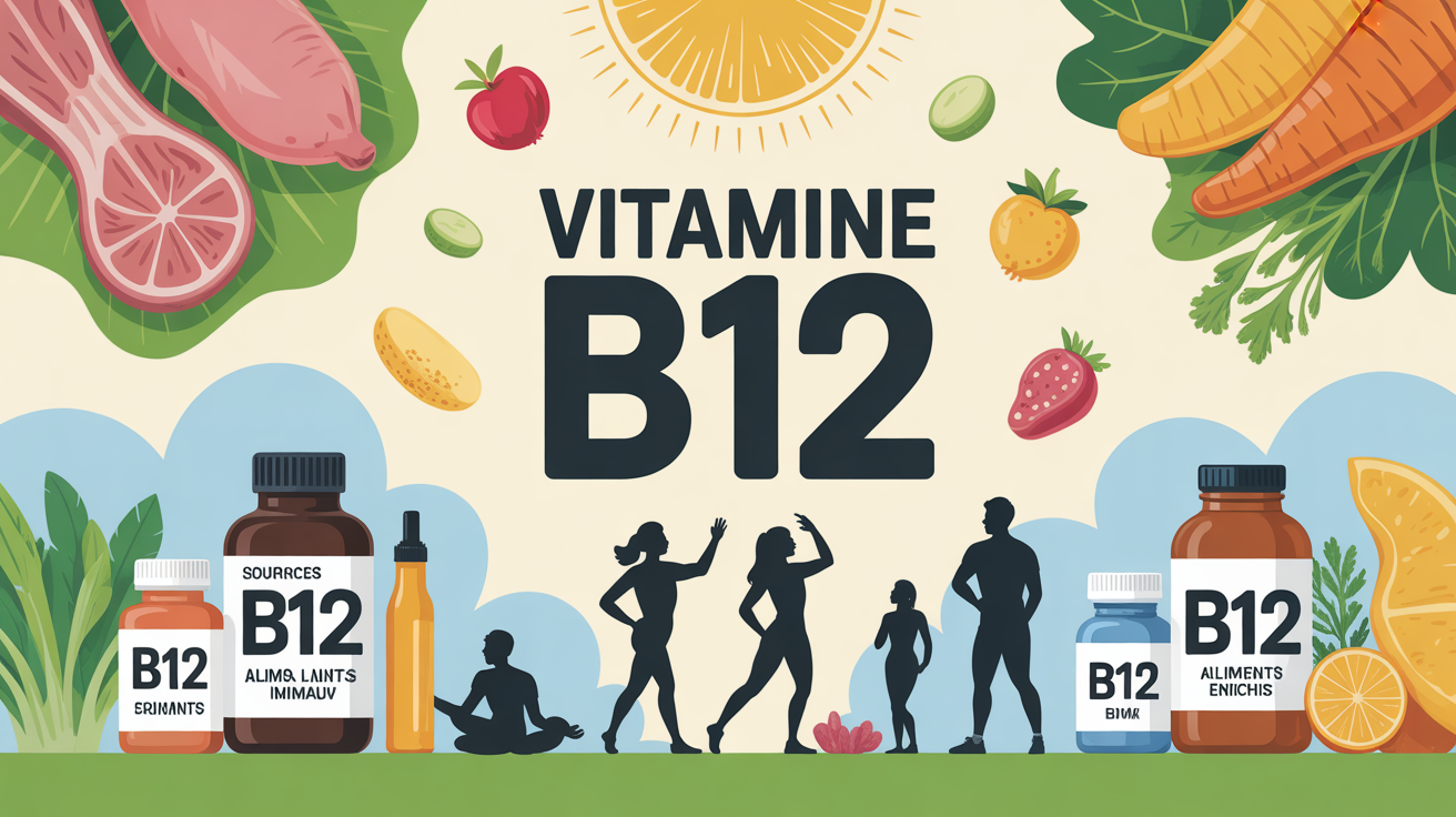 illustration vitamine B12 énergie aliments animaux et suppléments