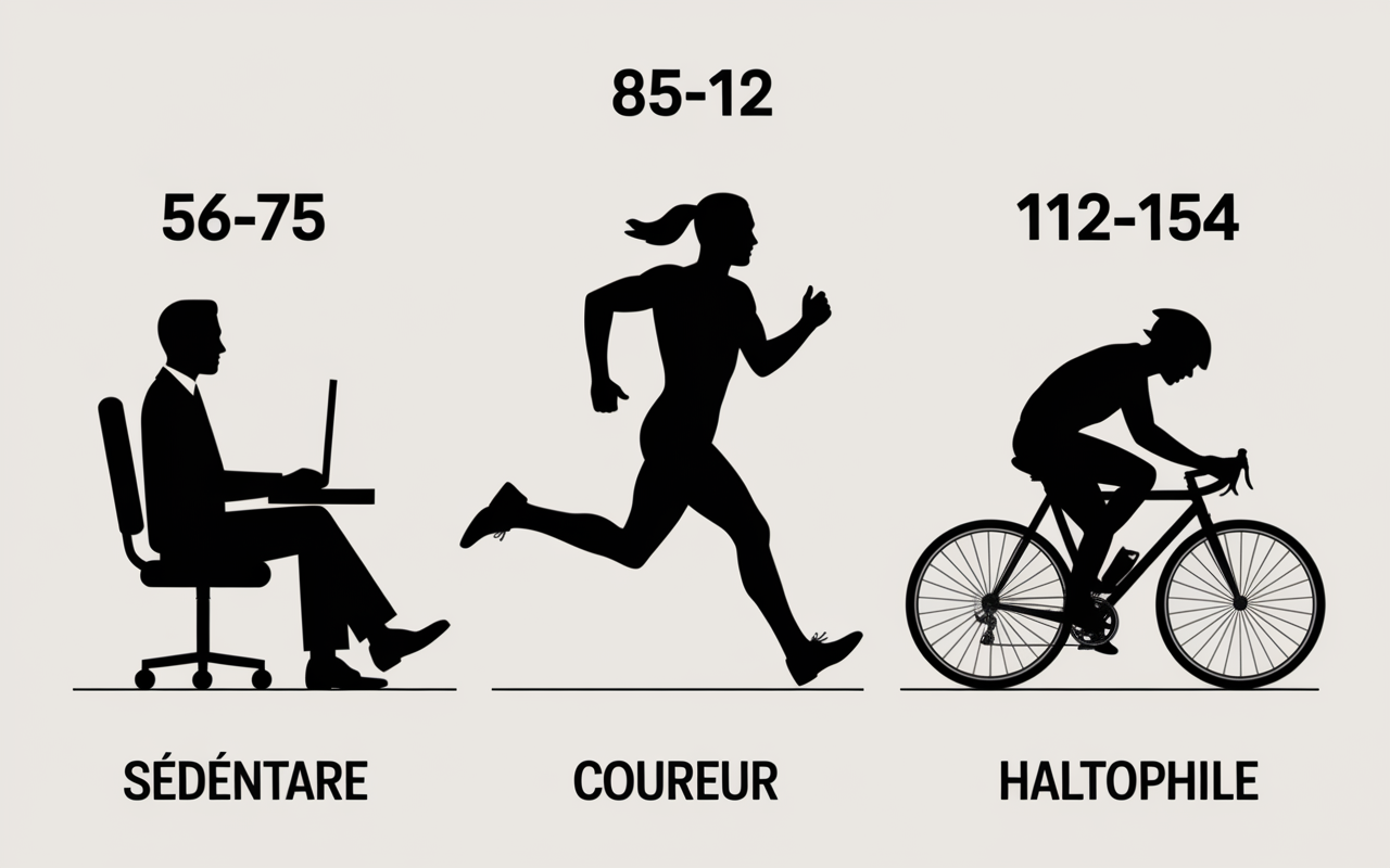 Silhouettes sportifs et sédentaire avec chiffres proteines par jour