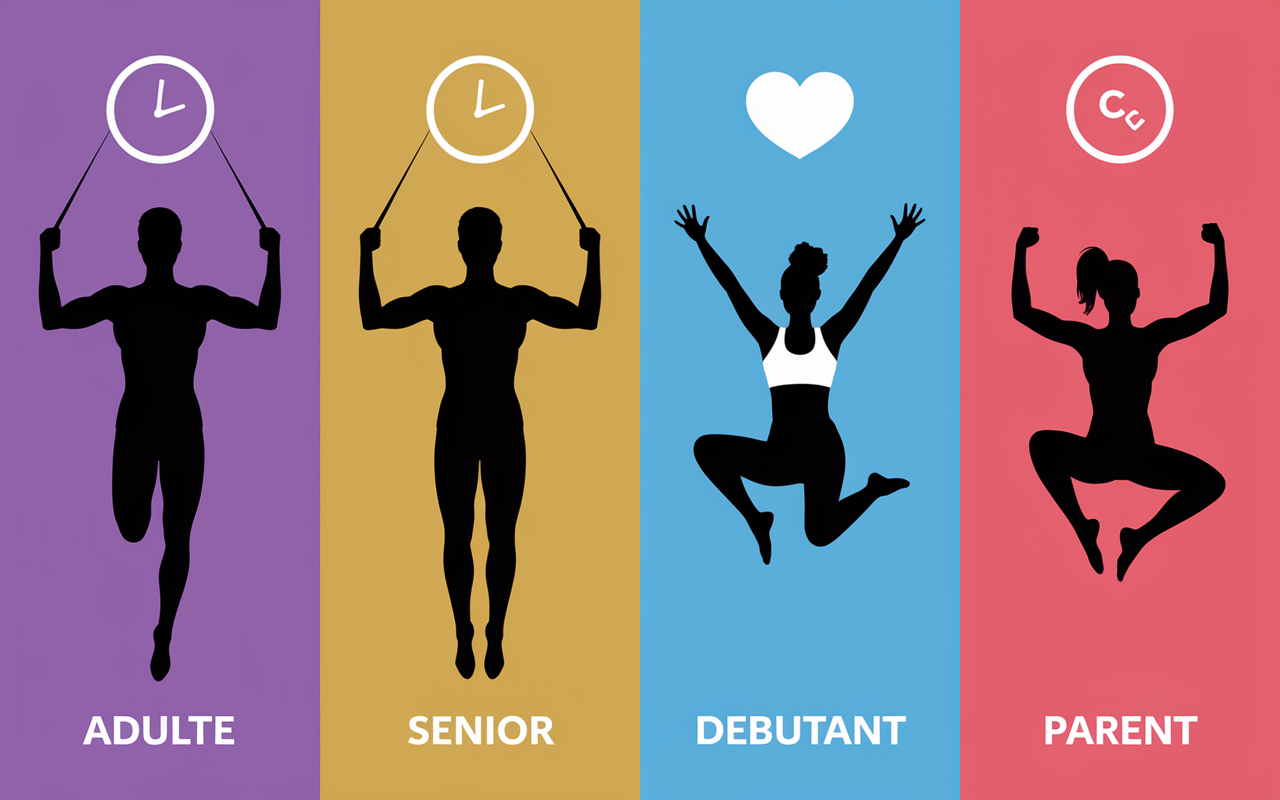 personnes de differents ages utilisant corde a sauter sans corde icones sportives