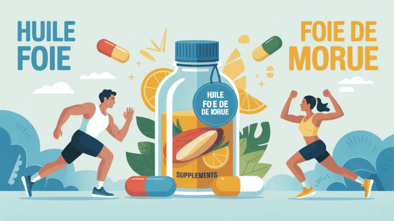 Illustration capsules huile de foie de morue sportifs en mouvement