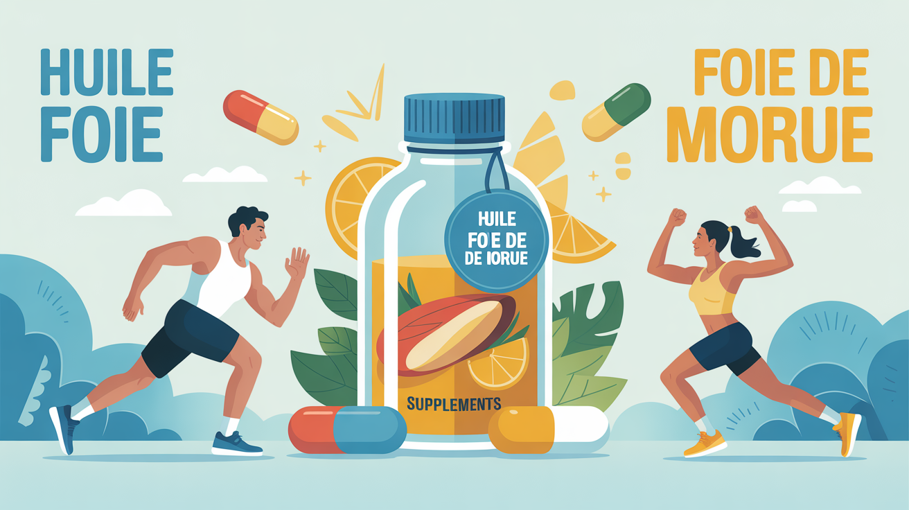 Illustration capsules huile de foie de morue sportifs en mouvement