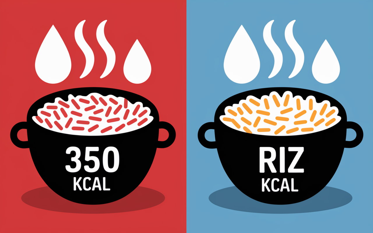 difference calories riz cru cuit eau