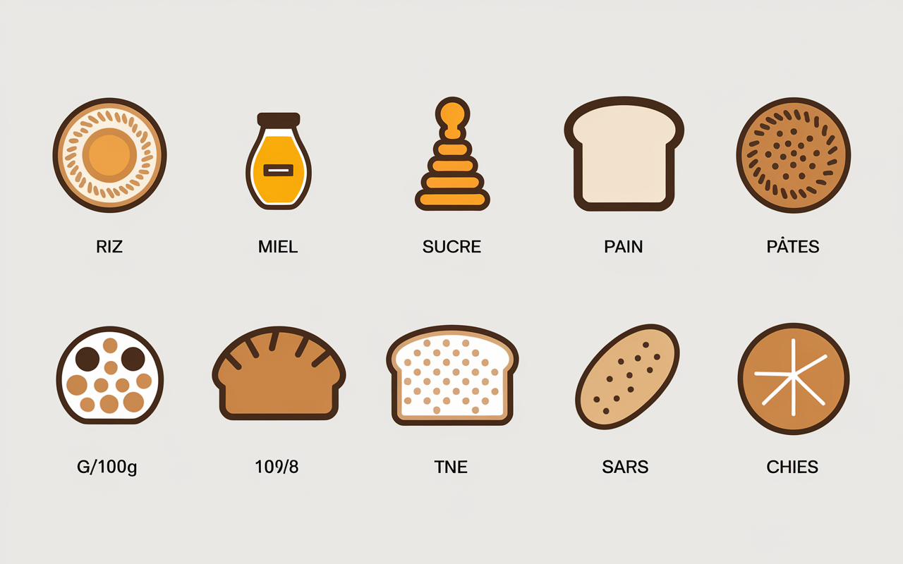 Tableau aliments glucides et IG schematique