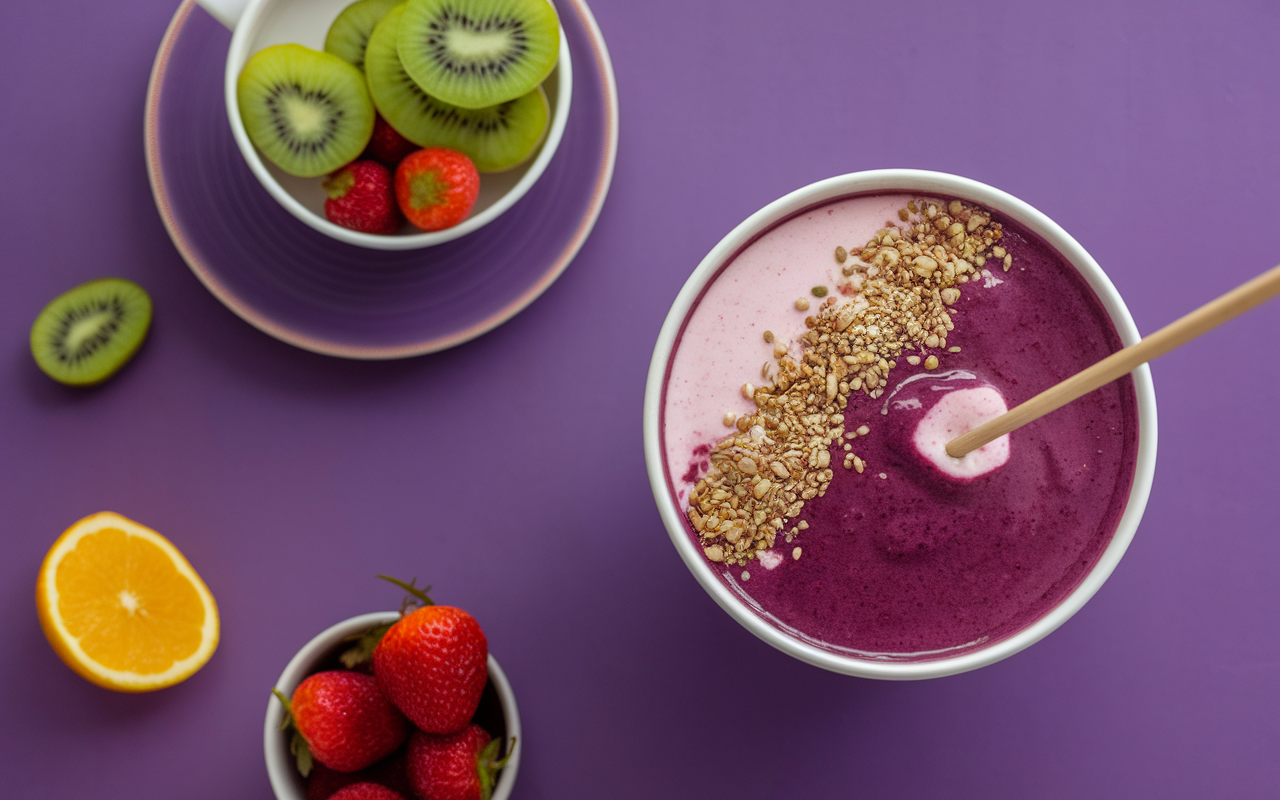 Bol acai congele bio texture cremeuse et fruits frais