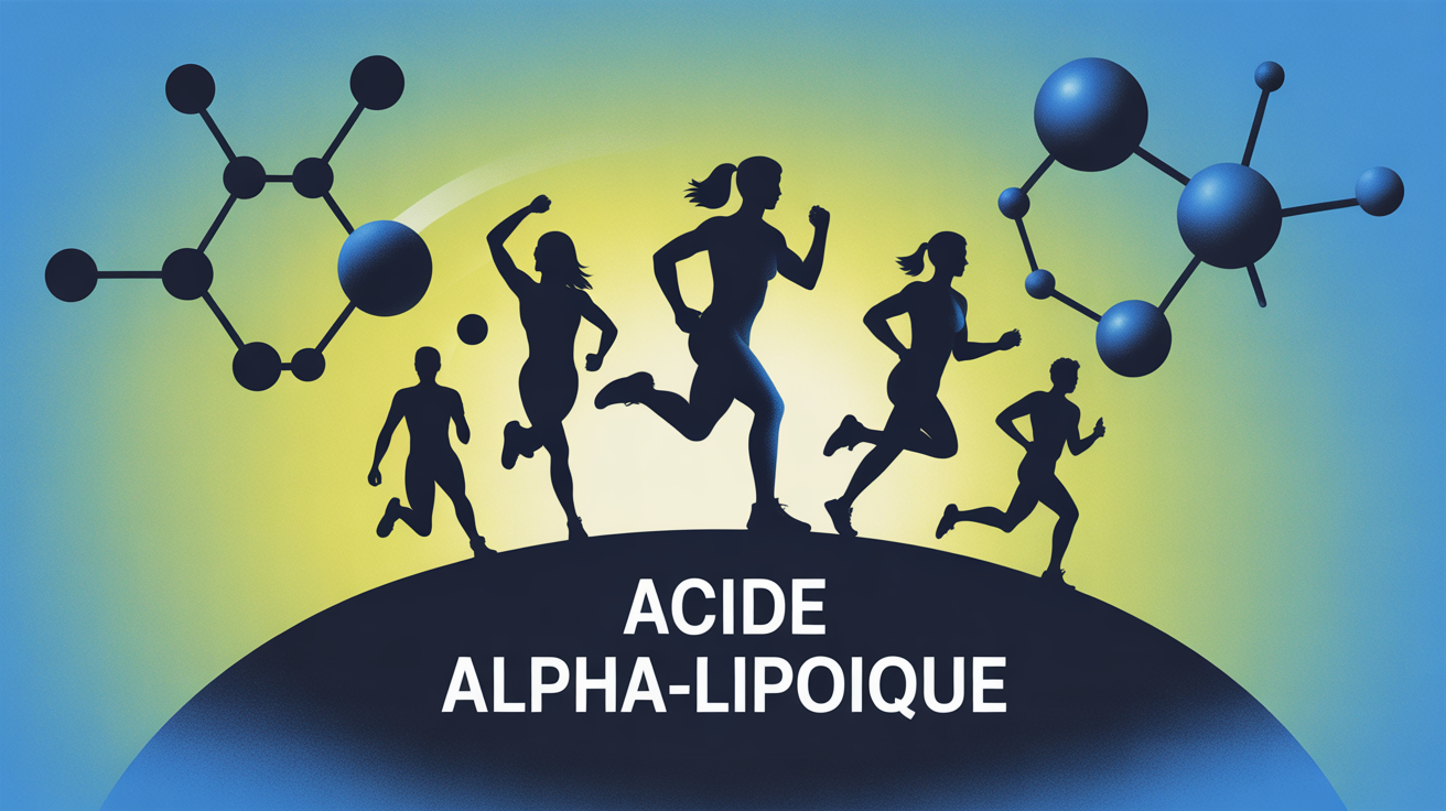 Silhouettes sportives devant molecule acide alpha lipoique moderne