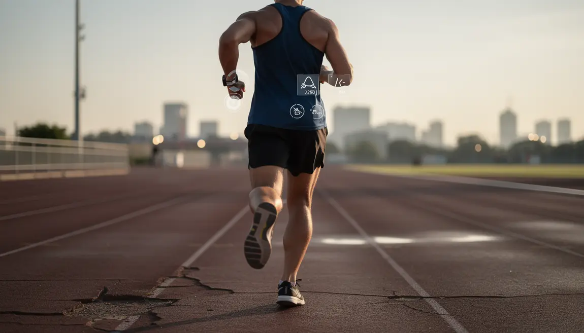 Coureur sur piste surveillant son allure de course avec montre GPS