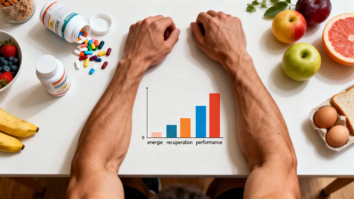 gélules multivitamines musculation, aliments, bras musclés, graphique performance