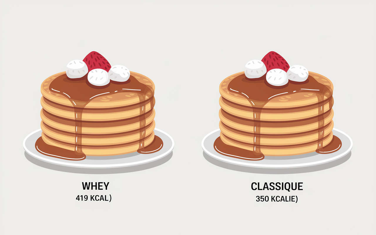 Tableau nutritif pancakes whey versus classiques