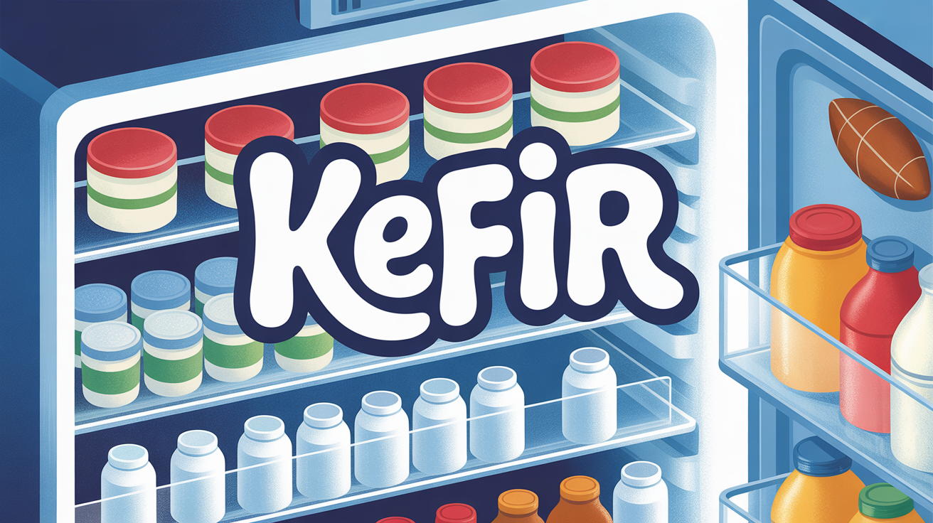 Bocaux de kefir au frigo avec accessoires sportifs