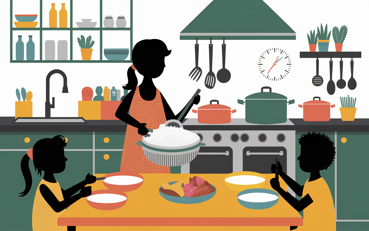 famille cuisine cuisson riz complet autocuiseur enfants repas