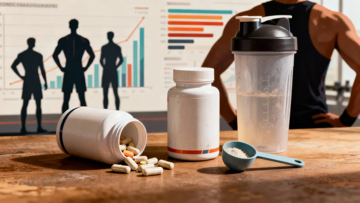 Illustration boîtes et capsules de compléments alimentaires pour musculation