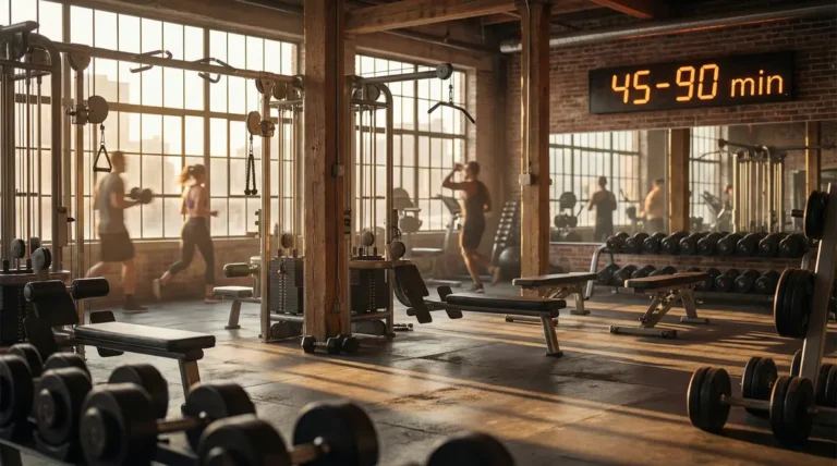 Salle de musculation moderne durée séance 45-90 min