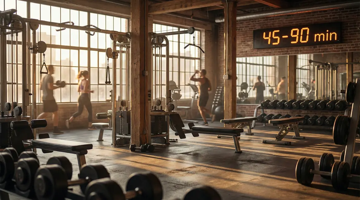 Salle de musculation moderne durée séance 45-90 min