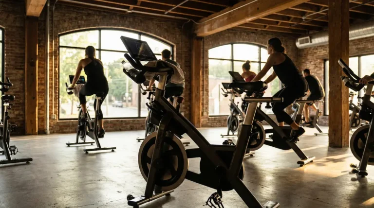 Espace fitness lumineux avec bike erg sportifs