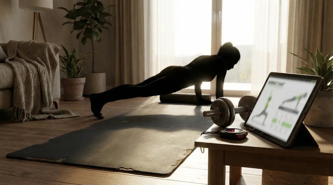 tapis fitness planche haltères suivi entraînement