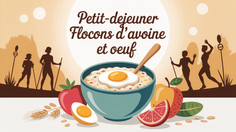 bol porridge flocons d avoine et oeuf, fruits et graines, sportif matin