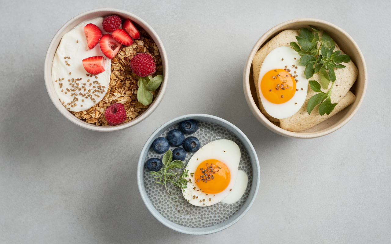 bols fromage blanc granola chia wrap oeuf