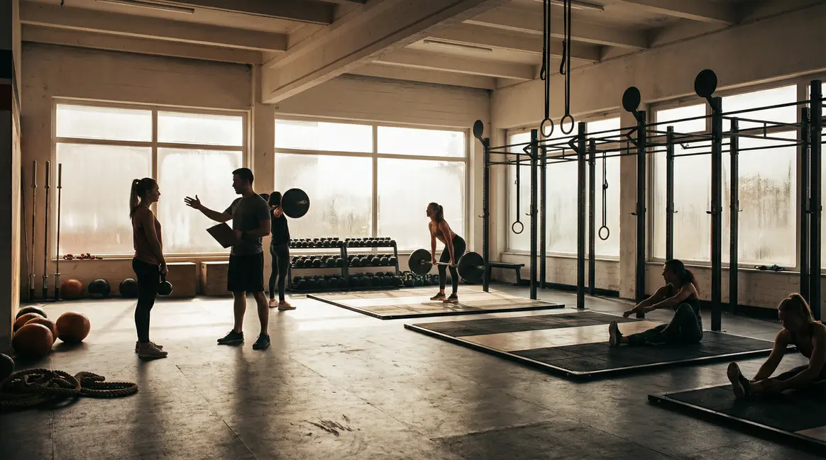 Salle Crossfit moderne debutant, coach et equipement complet