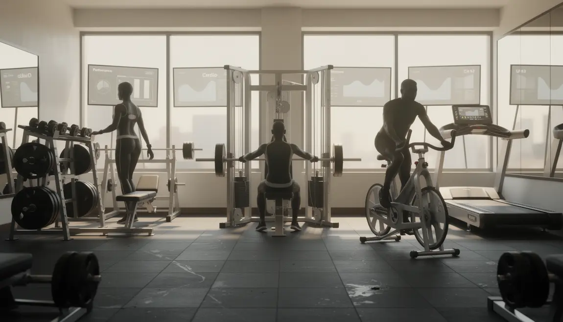 Salle lumineuse, musculation et cardio, suivi performance