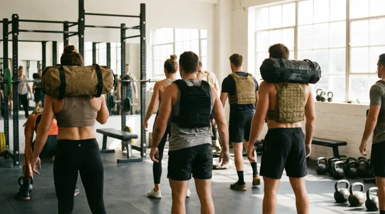 Sportifs utilisant sac leste power bag sandbag gilet en salle