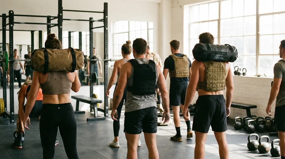 Sportifs utilisant sac leste power bag sandbag gilet en salle