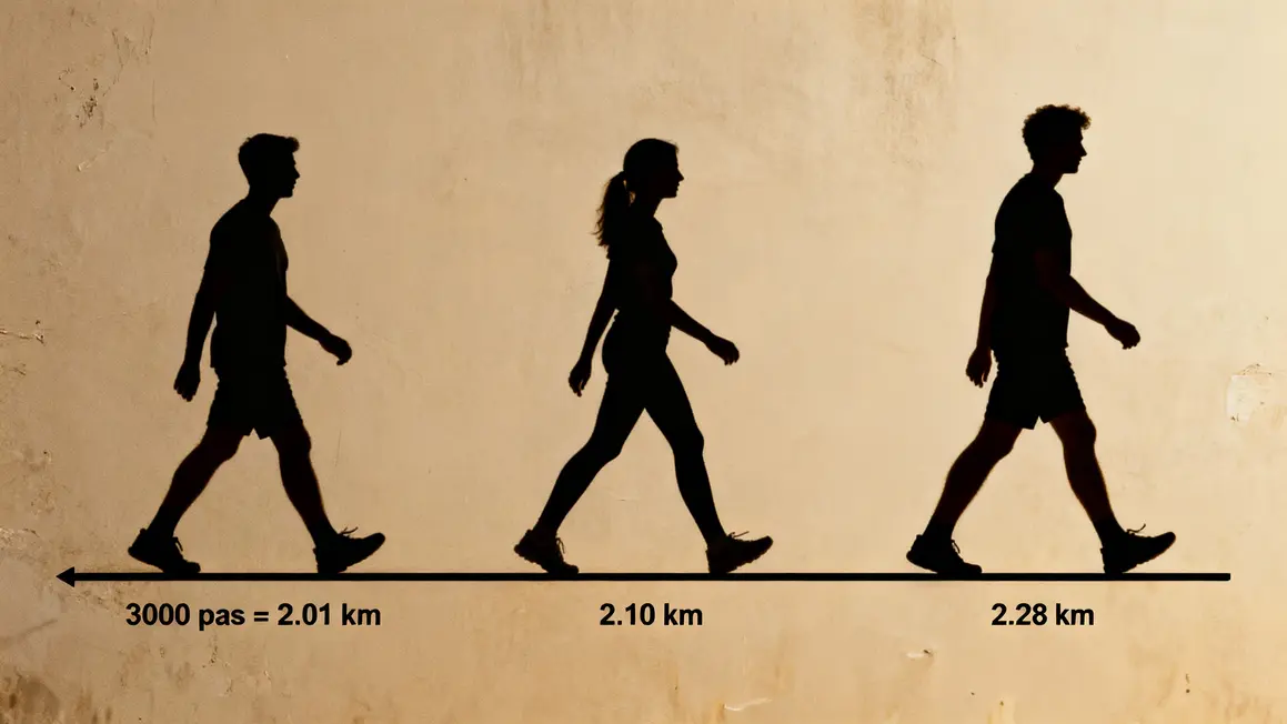 Tableau silhouettes 3000 pas égal 2.01 2.10 2.28 km marche