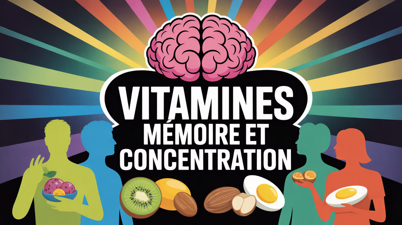 Cerveau lumineux avec aliments sources de vitamines pour memoire et concentration