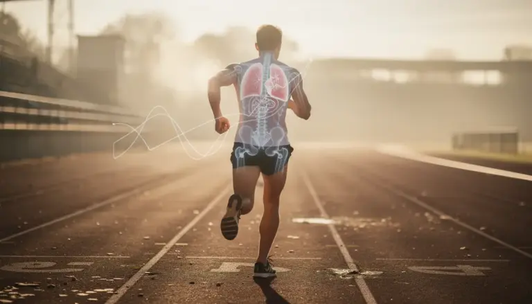 Athlète courant au lever du soleil avec graphique VO2 max