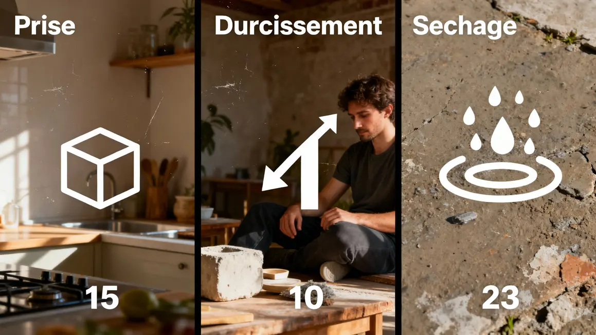 schema etapes sechage prise durcissement materiaux