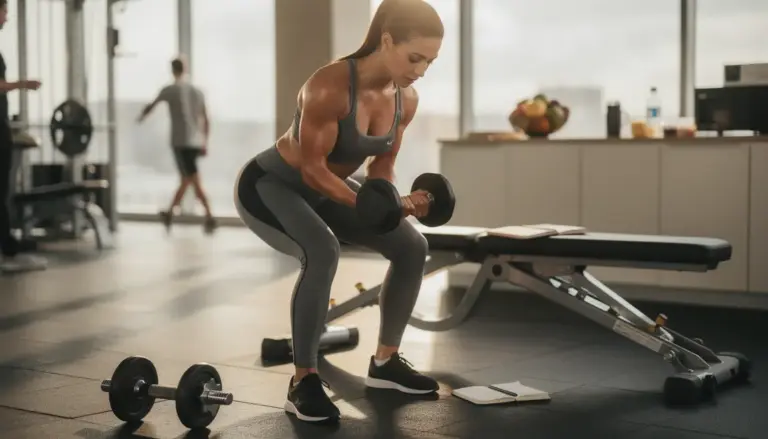 Femme fine musculation carnet suivi et aliments sains