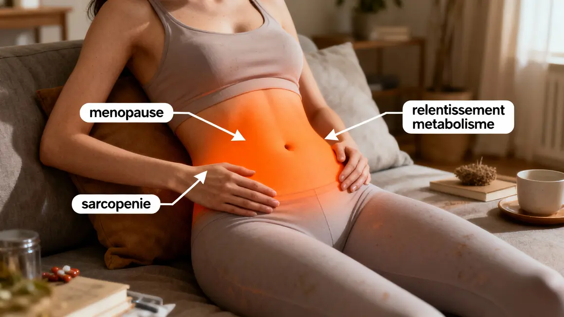 Schéma femme senior zones graisse abdominale ménopause