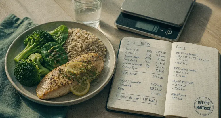 Maigrir vite et bien : repas équilibré et carnet de déficit 500 kcal