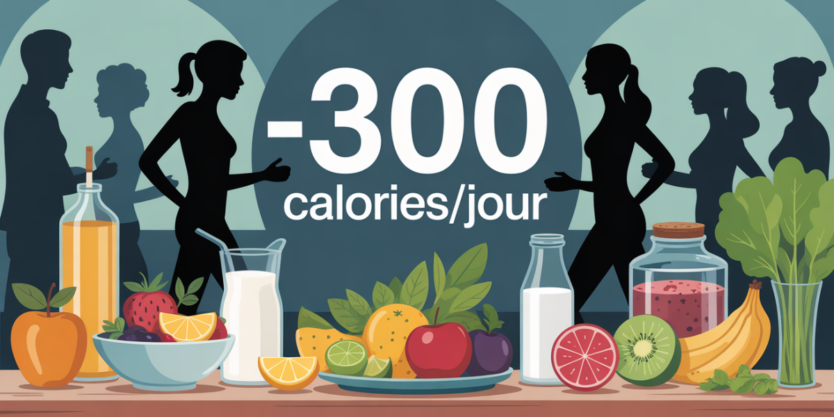 table aliments sains et personnes en mouvement -300 calories par jour