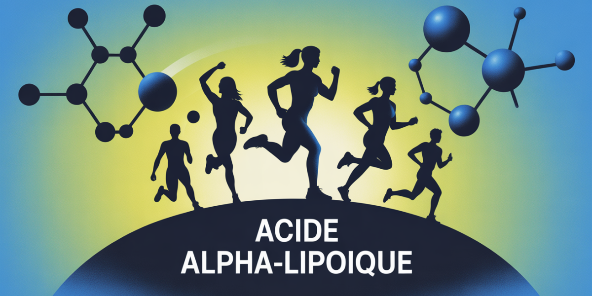Silhouettes sportives devant molecule acide alpha lipoique moderne