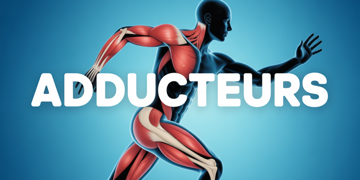 adducteurs muscles internes cuisse illustration medicale fond bleu
